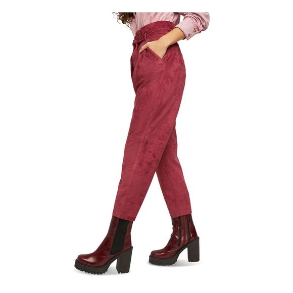 FREE PEOPLE Womens Burgundy Faux Suede Belted Cropped Pants Size: 6 - Picture 3 of 3